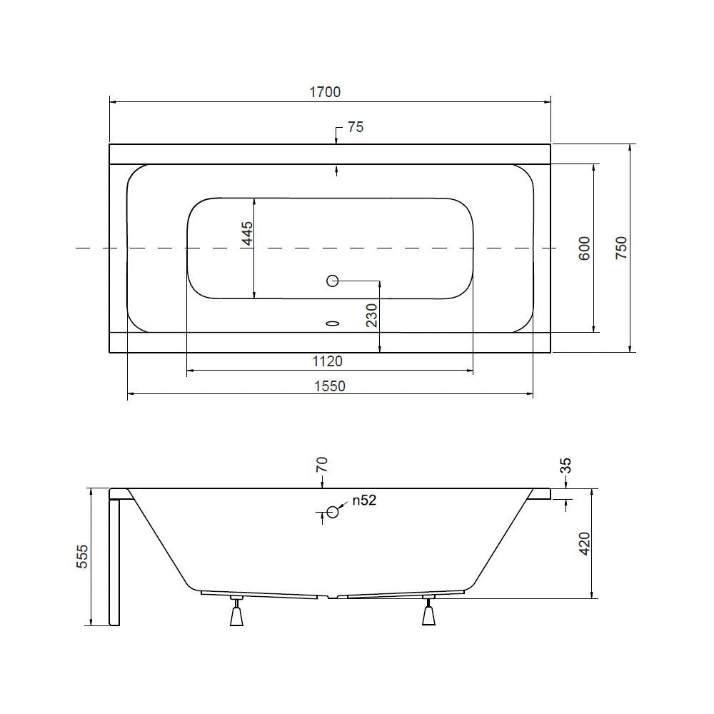 Besco Quadro Rectangular Bathtub 170x75 cm