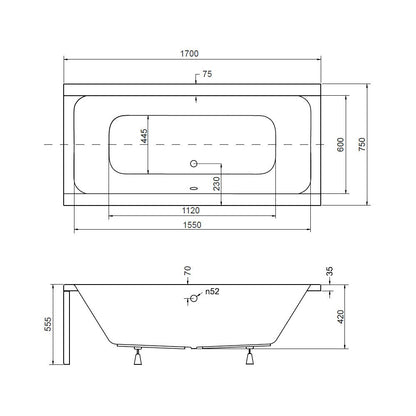 Besco Quadro Rectangular Bathtub 170x75 cm