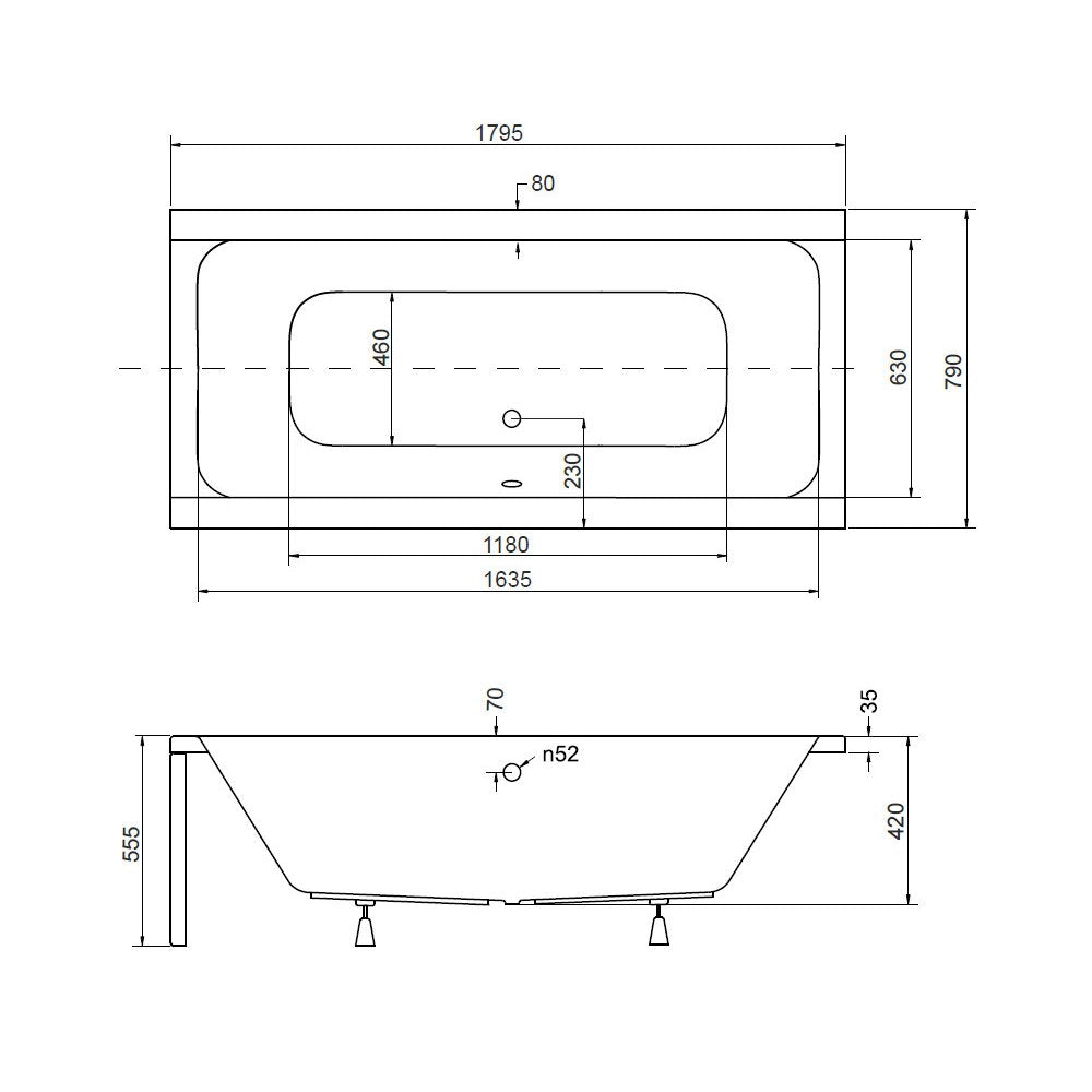 Правоъгълна вана Besco Quadro 180x80 см