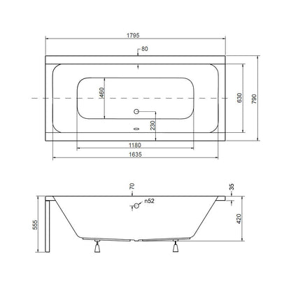 Правоъгълна вана Besco Quadro 180x80 см