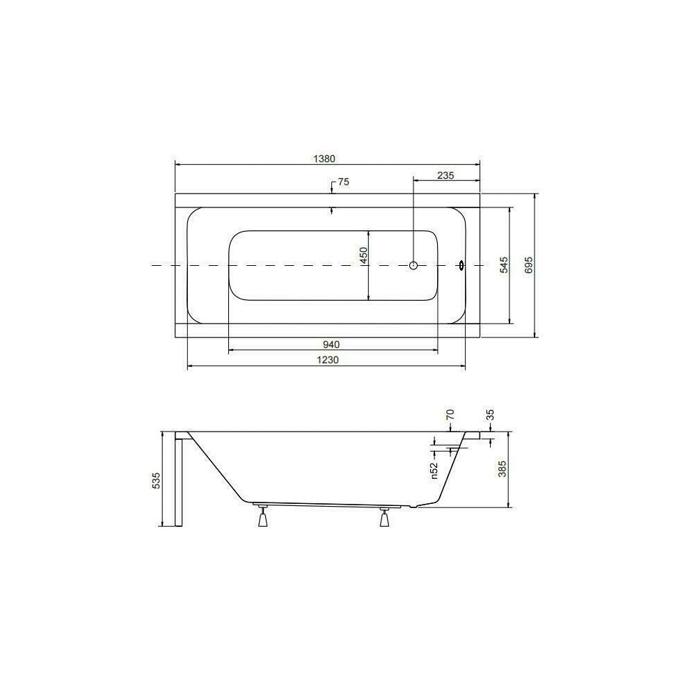 Правоъгълна вана Besco Modern 140x70 см