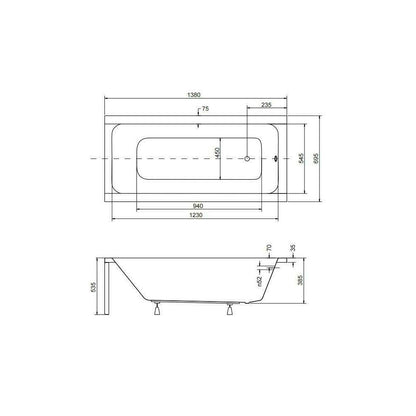 Правоъгълна вана Besco Modern 140x70 см