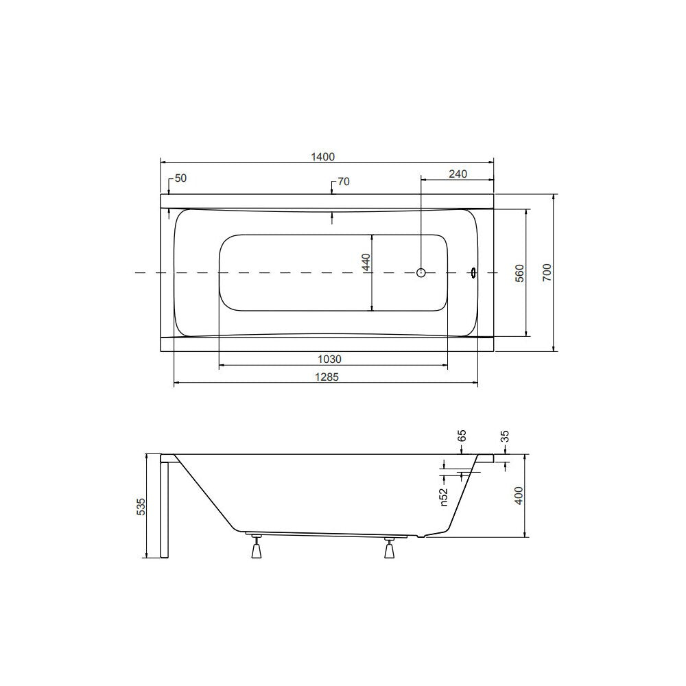 Правоъгълна вана Besco Optima 140x70 см