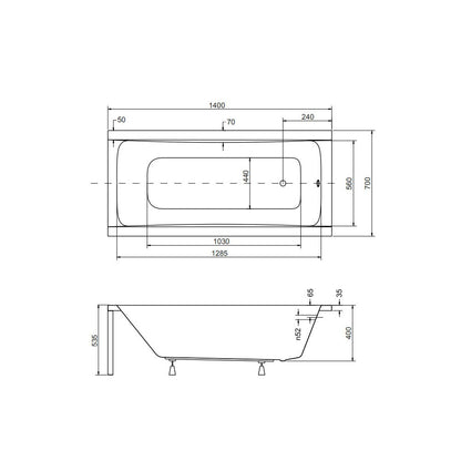 Правоъгълна вана Besco Optima 140x70 см
