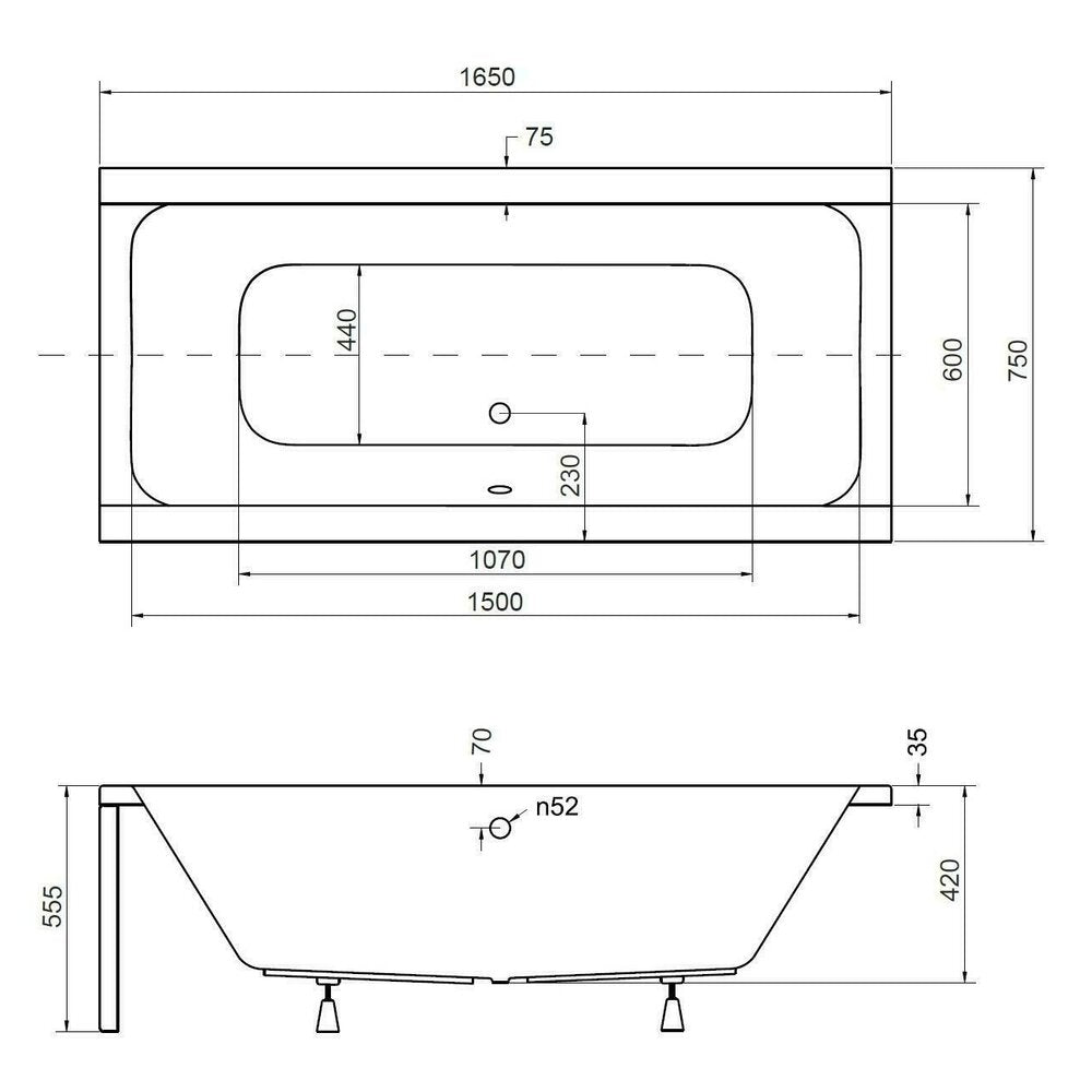 Besco Quadro Rectangular Bathtub 165x75 cm