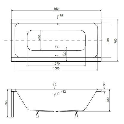 Besco Quadro Rectangular Bathtub 165x75 cm