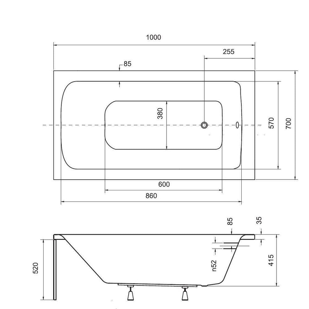 Besco Talia Rectangular Bathtub 100x70 cm