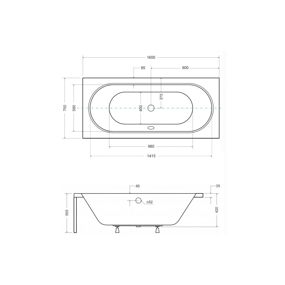 Besco Vitae Rectangular Bathtub 160x75 cm