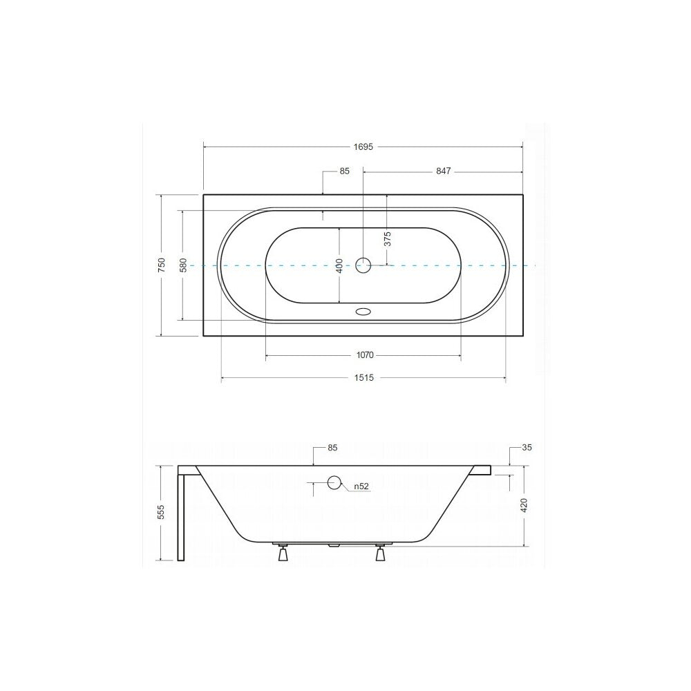 Besco Vitae Rectangular Bathtub 170x75 cm