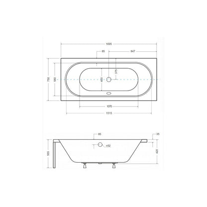 Besco Vitae Rectangular Bathtub 170x75 cm