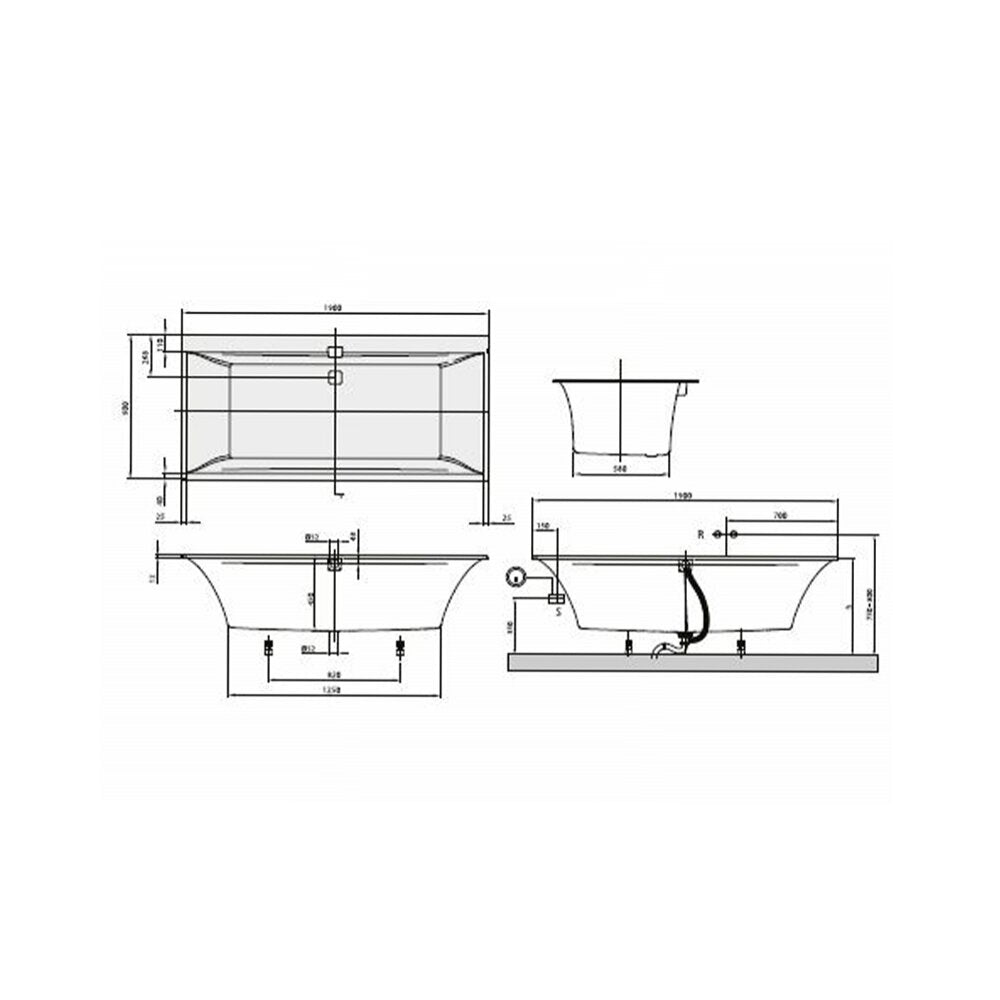 Правоъгълна композитна вана Villeroy&Boch Squaro Edge12 190x90 см Quaryl