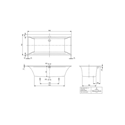 Правоъгълна композитна вана Villeroy&Boch Squaro Edge12 190x90 см Quaryl