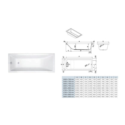 Gala Mitta Rectangular Bathtub 170x80 cm