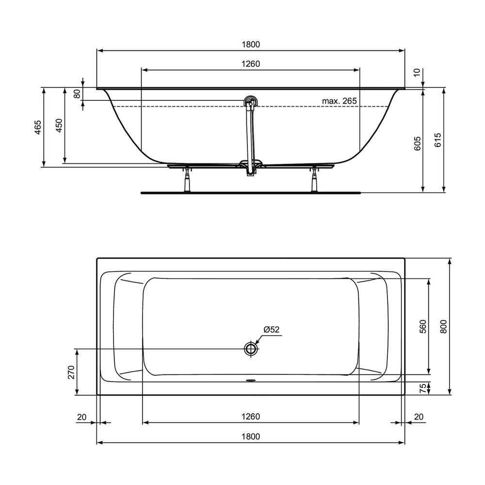 Правоъгълна вана Ideal Standard Connect Air 180X80 см бяло гланц