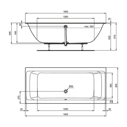 Правоъгълна вана Ideal Standard Connect Air 180X80 см бяло гланц