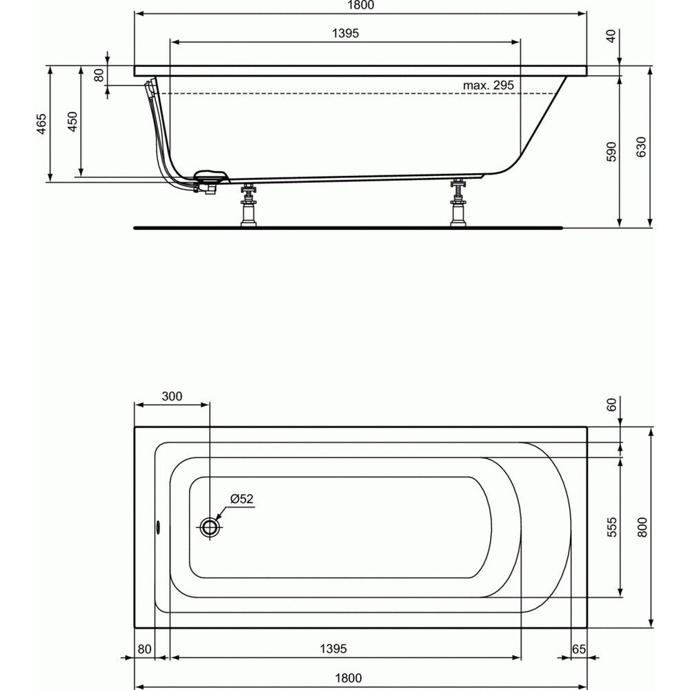 Правоъгълна вана Ideal Standard Hotline 180x80 см