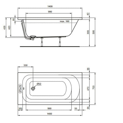 Ideal Standard Simplicity Rectangular Bathtub 140x70 cm