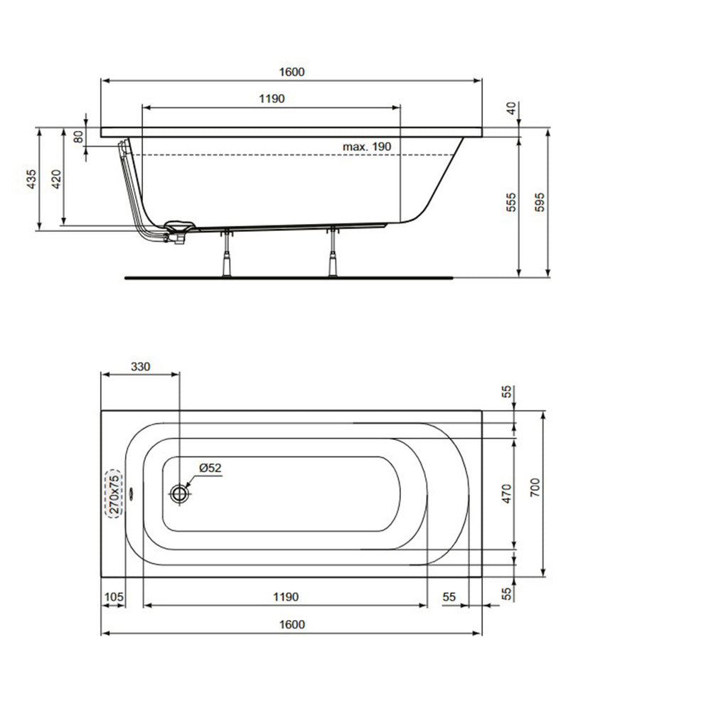 Ideal Standard Simplicity Rectangular Bathtub 160x70 cm