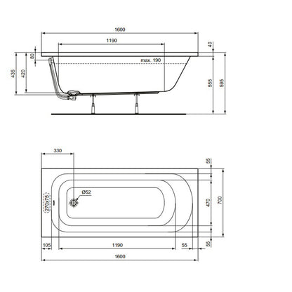 Ideal Standard Simplicity Rectangular Bathtub 160x70 cm