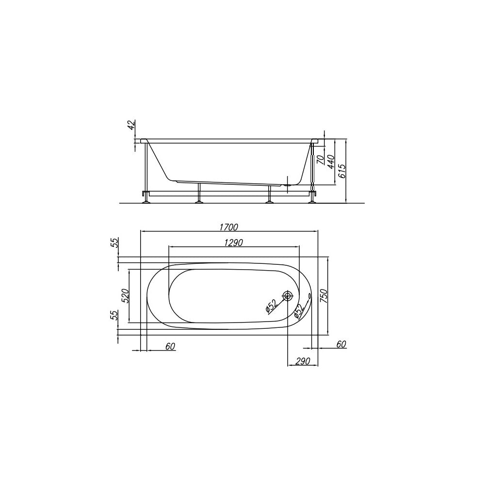 Kolpasan Tamia Rectangular Bathtub 170x75 cm