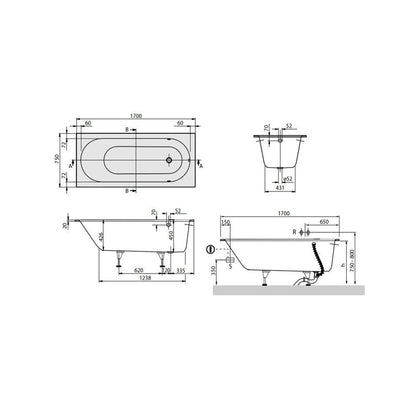 Правоъгълна вана от композит Villeroy&Boch Oberon 170x75 см Quaryl