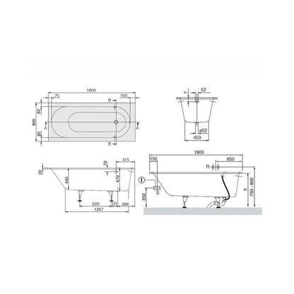 Правоъгълна композитна вана Villeroy&Boch Oberon 180x80 см Quaryl
