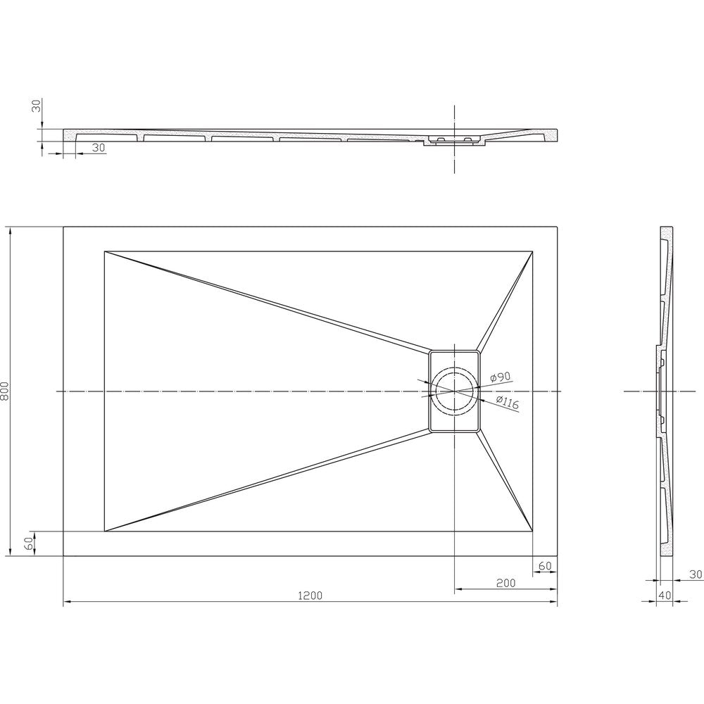 Композитна душкабина Inter Ceramic правоъгълна 120x80 см финиш камък-бял мат