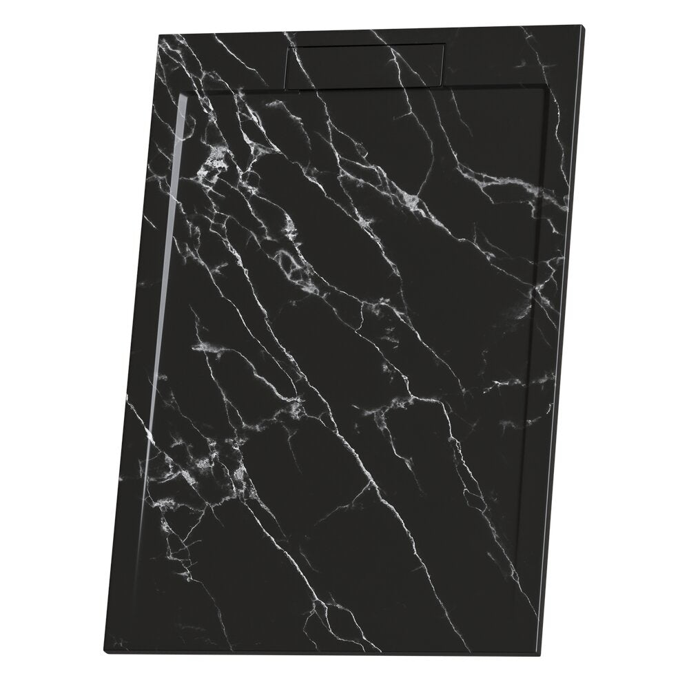 Inter Ceramic Rectangular Composite Shower Tray 120x80 cm Matte Black Marble Finish