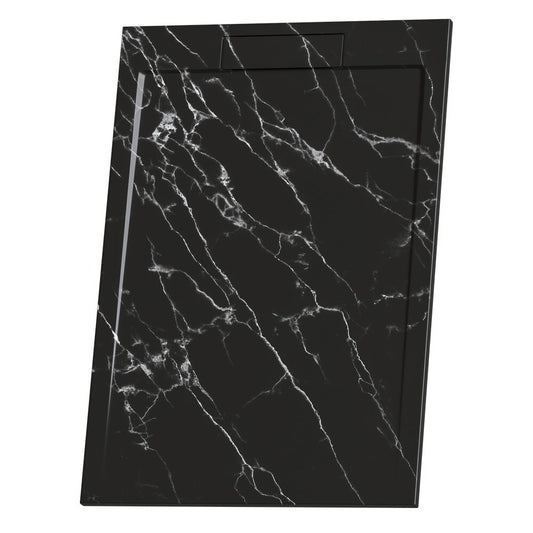 Правоъгълна композитна душ кабина Inter Ceramic 120x80 см черен мат с мраморен финиш