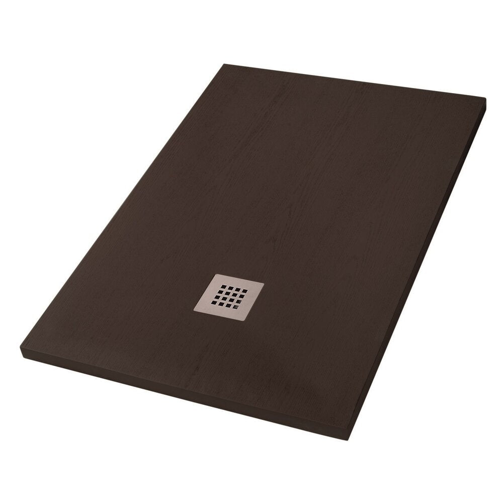 Квадратна композитна душ-капаня Inter Ceramic 140x80 см, завършек дърво и кафе.