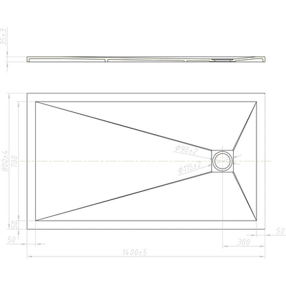 Квадратна композитна душ-капаня Inter Ceramic 140x80 см, завършек дърво и кафе.