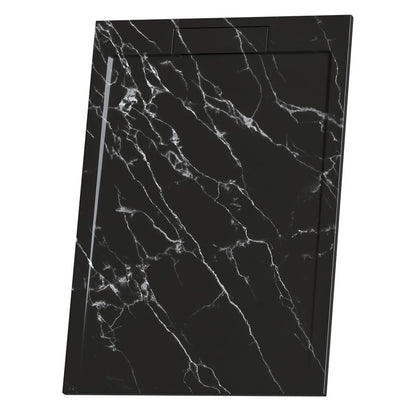 Композитна душ кабина Inter Ceramic правоъгълна 140x80 см черен мат, мраморен завършек