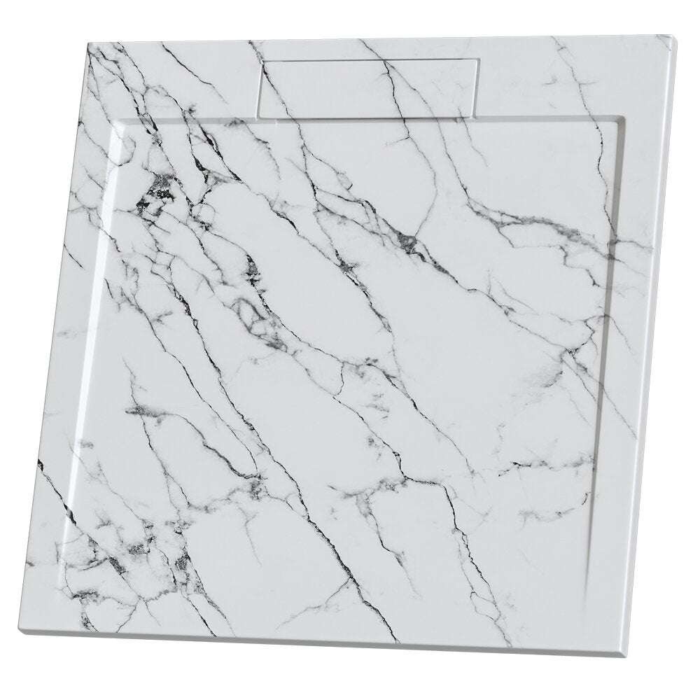 Композитна душ-кадица Inter Ceramic квадратна 90x90 см бяла мат с мармуров финиш