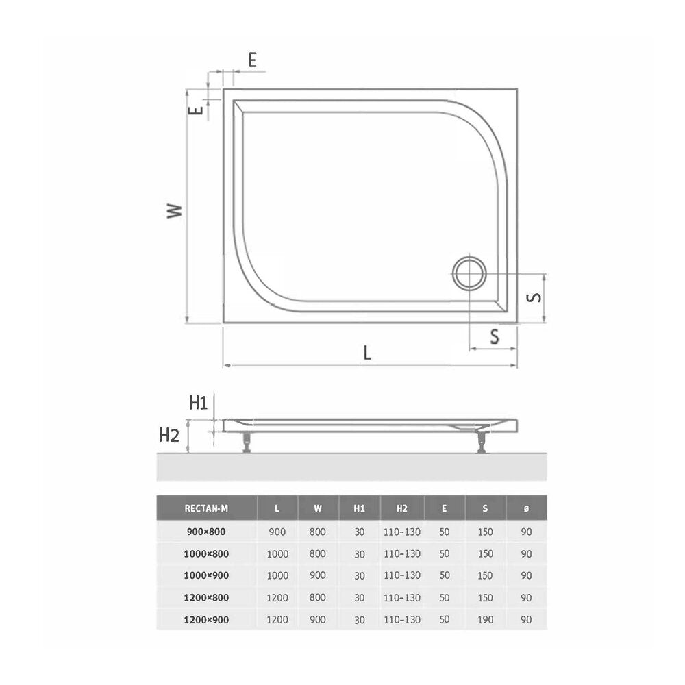 Композитен душ под Roth Rectan-M 120x90 cm бял