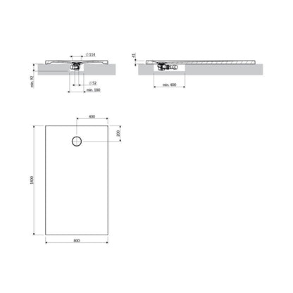 Правоъгълна душ кабина от композит Omnires AquaRock M+ бяла мат 80x140 см