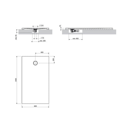 Правоъгълна душ кабина Omnires AquaRock M+ матова сив пепел 90x140 cm