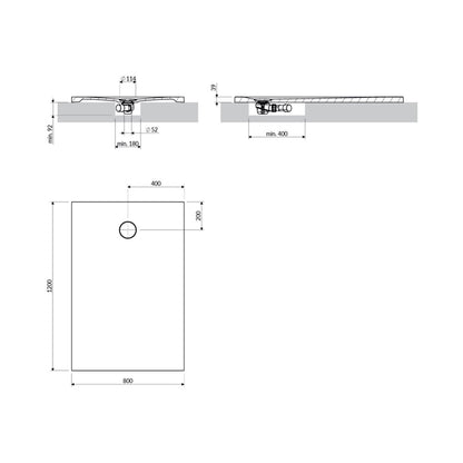 Правоъгълна душ кабина от композит Omnires AquaRock M+ матово зелено маслинено 80x120 cm