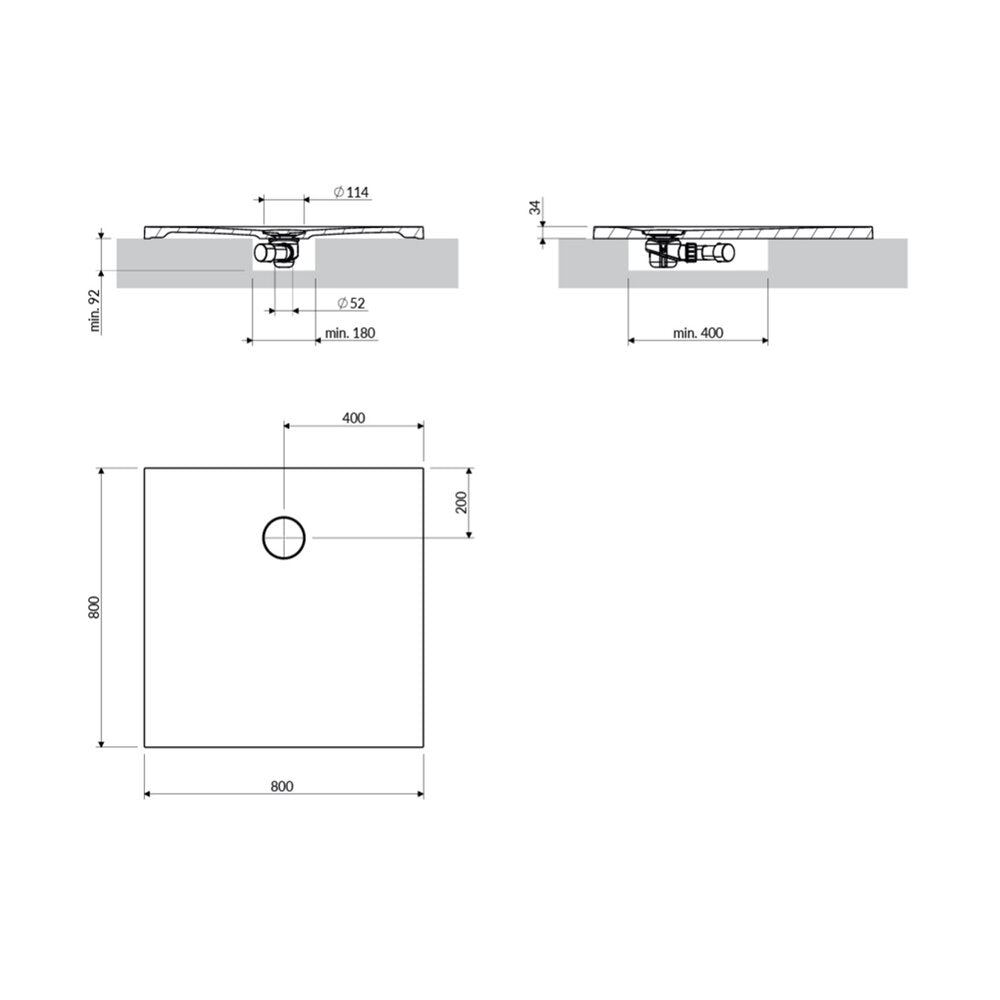Квадратна душ кабина от композит Omnires AquaRock M+ с матово сиво покритие 80x80 cm
