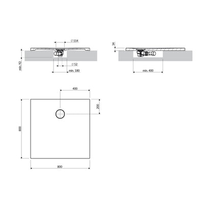 Квадратна душ кабина от композит Omnires AquaRock M+ с матово сиво покритие 80x80 cm
