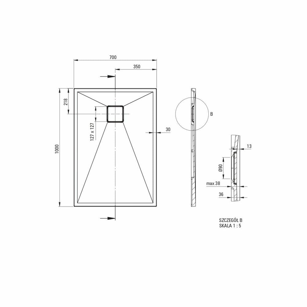 Deante Correo Grey Granite Rectangular Shower Tray 100x70 cm