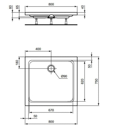 Правоъгълна душ кабина Ideal Standard Hotline New 80x75 см