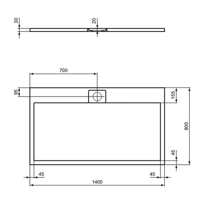 Ideal Standard i.life Ultra Flat S Rectangular Shower Tray Deep Black 140x80 cm