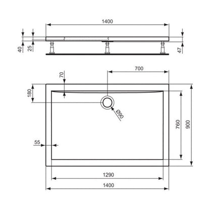 Правоъгълна душ кабина Ideal Standard Ultra Flat 140x90 см