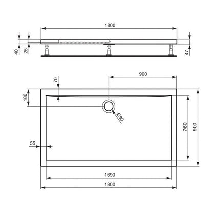 Правоъгълна душ кабина Ideal Standard Ultra Flat 180x90 см