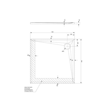 Квадратна душ кабина от композит Omnires Stone черен мат 90x90 см