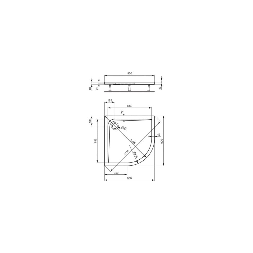 Полукръгла душ кабина Ideal Standard Ultra Flat 90x90