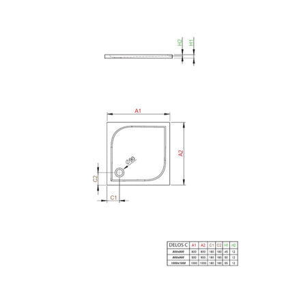 Акрилен квадратен душ под Radaway Delos C 80x80 cm бял