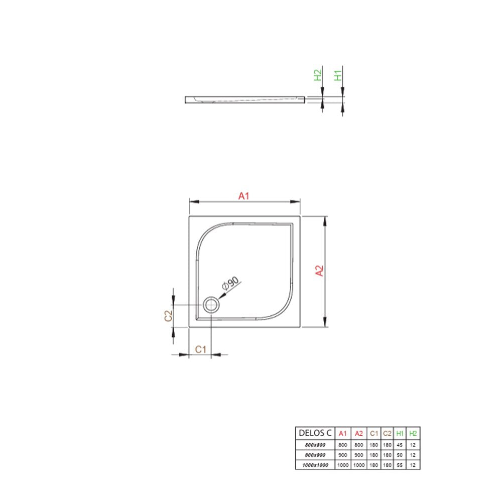 Акрилен квадратен душ под Radaway Delos C 90x90 cm бял
