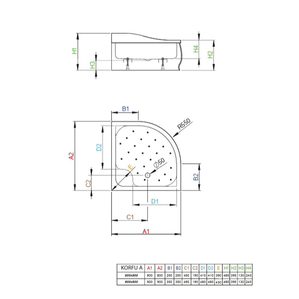 Аcrylic полукръгла душ кабина Radaway Korfu A 90x90 cm бяла