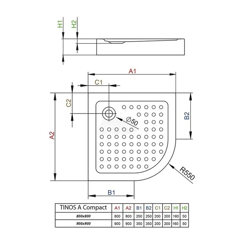 Аcrylic полукръгла душ кабина Radaway Tinos A Compact 90x90 cm бяла